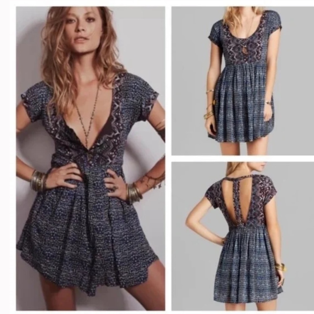 Free People Blue and Black Mini Dress